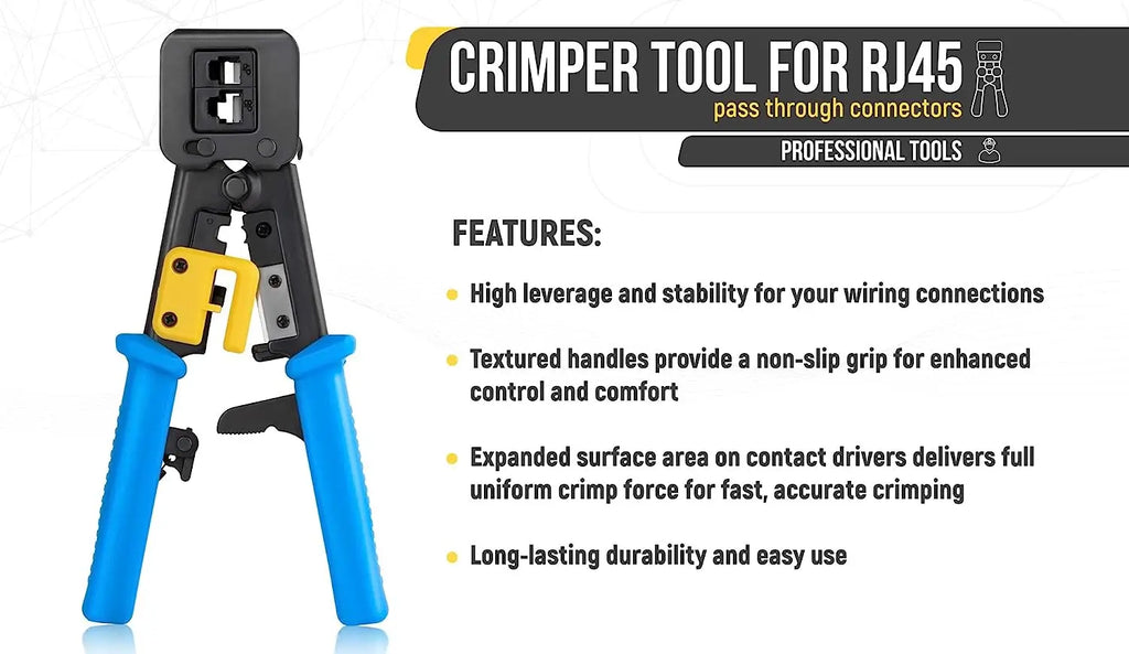Hoolnx RJ45 Crimp Tool Pass Through Ethernet Crimper Cutter Stripper for Cat5e Cat6 RJ45/RJ12 Regular and End Pass Through Plugs