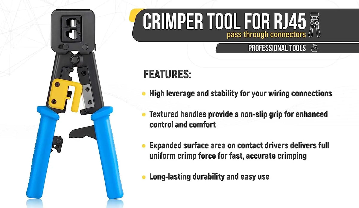 Hoolnx RJ45 Crimp Tool Pass Through Ethernet Crimper Cutter Stripper for Cat5e Cat6 RJ45/RJ12 Regular and End Pass Through Plugs