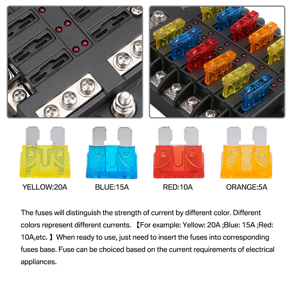 6/12 Way Blade Fuse 12-24V Car Boat Fuse Box Holder With Plastic Cover For Power Panel Board Camper RV Accessorie