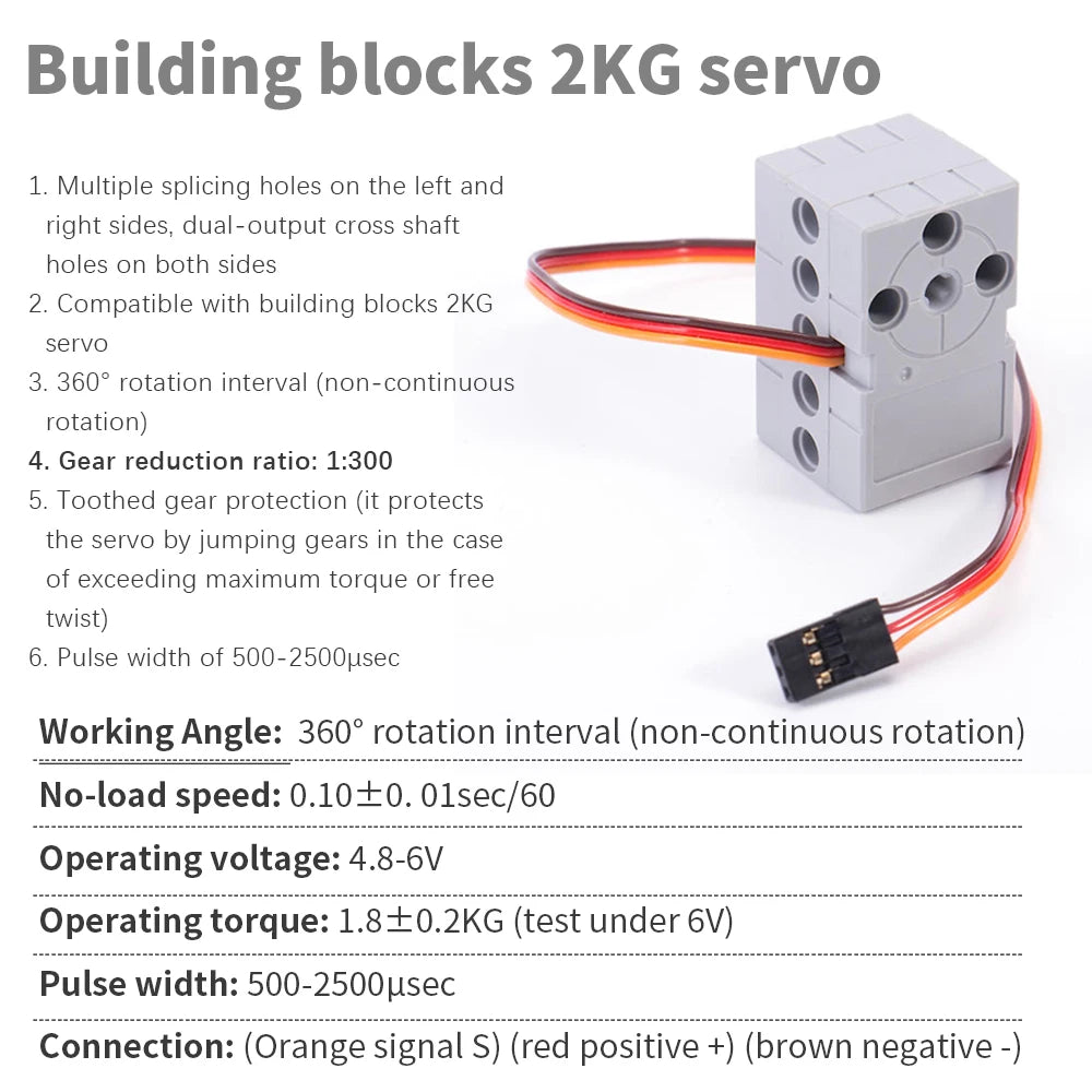 Programmable  2KG 360 Degree Servo&Motor Compatible With LEGO Building Blocks Projects Suitable Dual Output Shaft DIY Parts