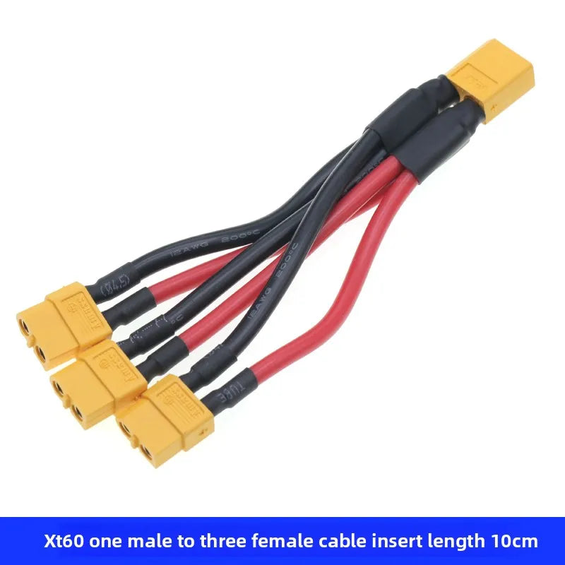 XT60 Parallel Battery Connector 3-Way 12AWG Silicone Wire Male/Female Dual Extension Y Splitter 100mm for Battery Charger Motor
