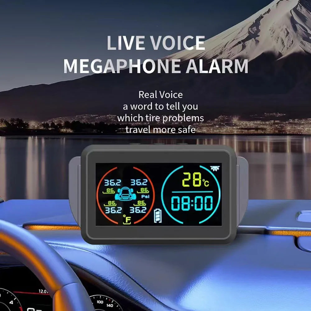 Smart Solar Power TPMS Car Tire Pressure Monitoring System Alarm Tyre Air Pressure Meter Gauge Temperature Warning 4 Sensors