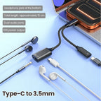 3 in 1 USB C Adapters Type-C to 3.5mm/Type-C Headphones+ Type-C Charging Connector For iPhone 15-17 Xiaomi Huawei Samsung Phones