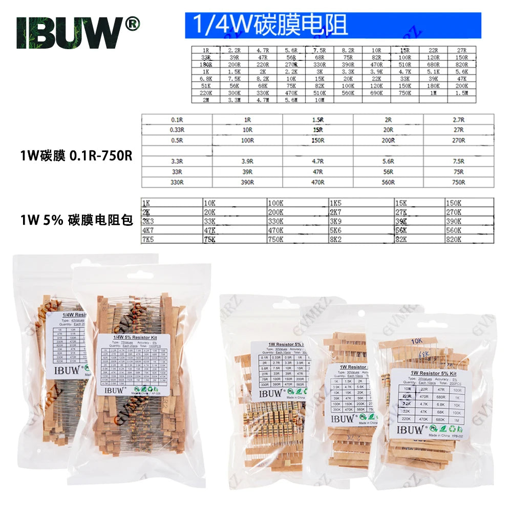1/2W 1W 2W 3W Resistance 5% Metal Film Resistor Assortment Kit Set 30Kinds Each 5/10PCS 1R~750R 1K~820K Ohm