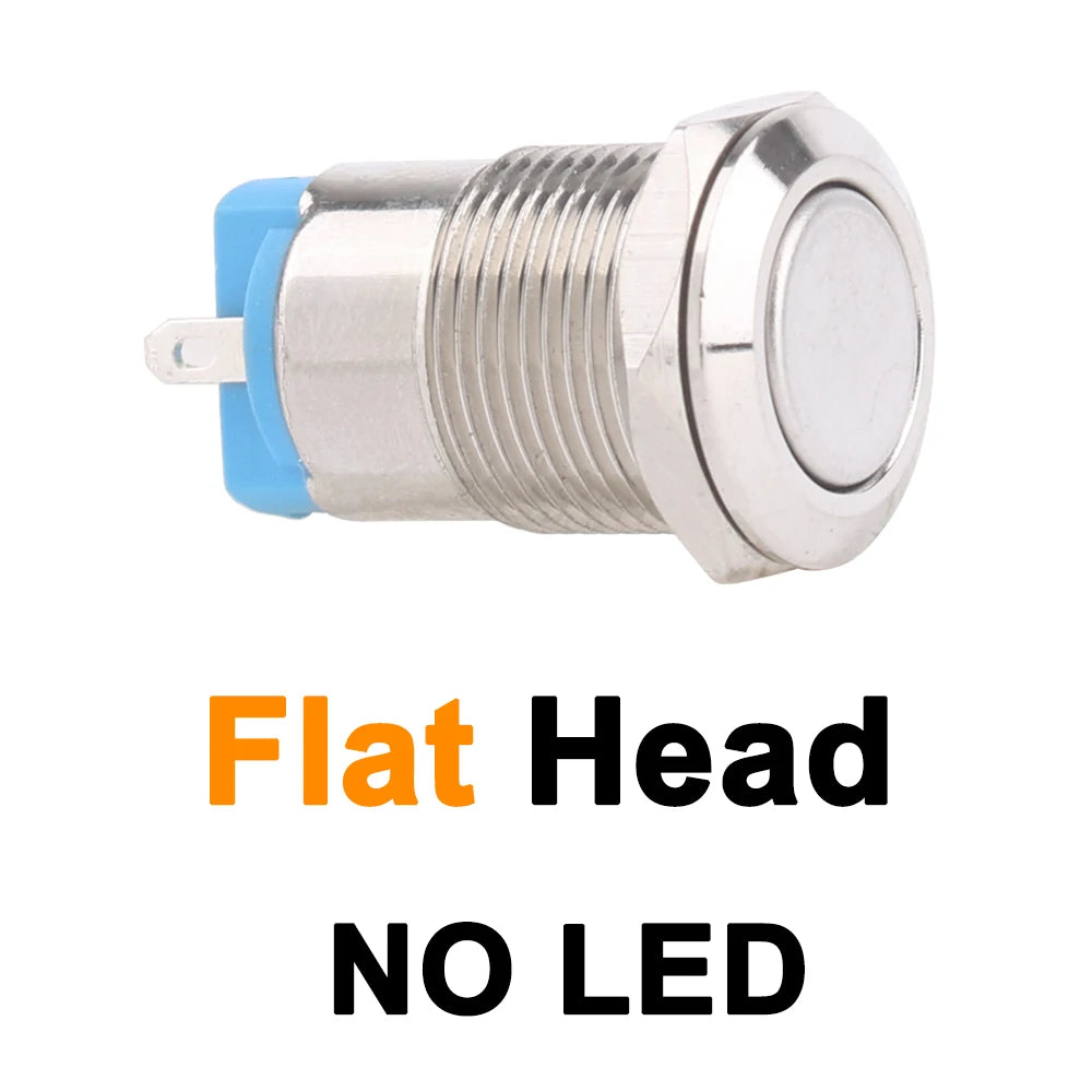 1pc 12mm metal push button waterproof nickel plated brass button switch Latching/self-locking/fix high/flat head on-off NO LED