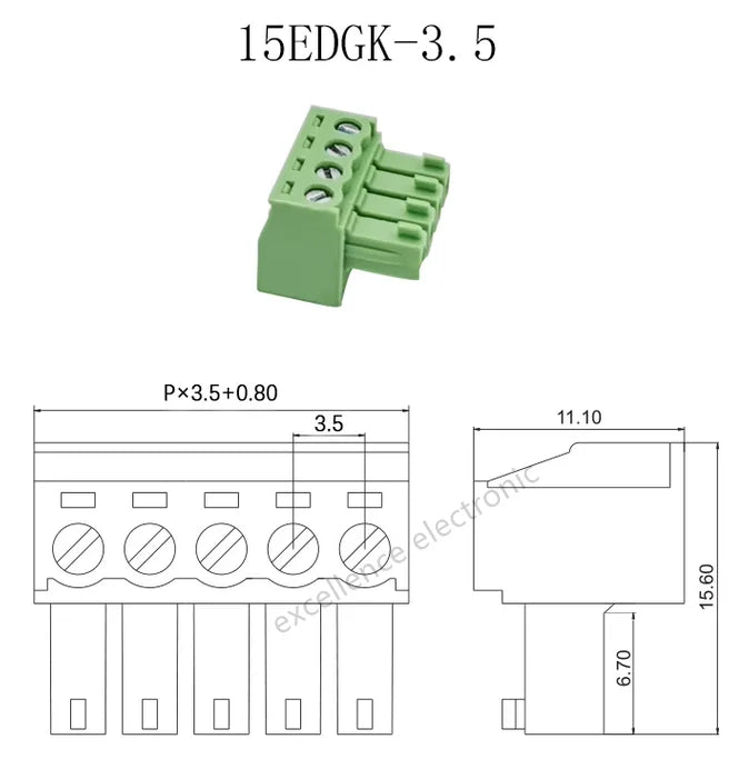 5Pcs 15EDGK 3.5mm 3.81mm Pitch PCB Screw Terminal Block 2-12 Pin Plug-in Wiring Holder Plug Body Connector