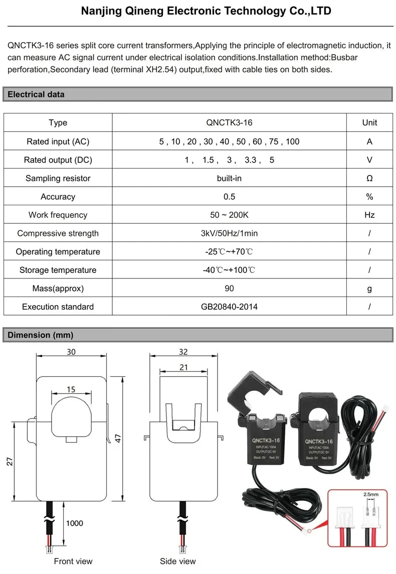 Split Core Current Transformer AC 10A 20A 30A 50A 100A Output DC 3.3V 5V Open Type Current Transformer Clamp CT