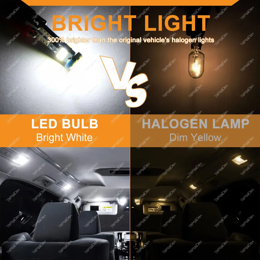 2/4/10/50 PCS T10 W5W LED Bulb CANBUS 12V 4014-15SMD 6500K White Car Interior Dome Door Courtesy  Glove Box License Plate Lights