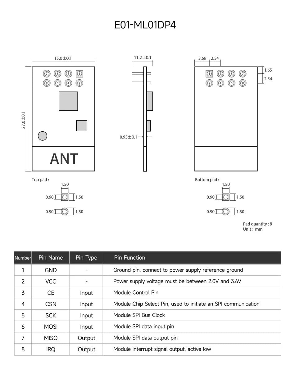 4PCS nRF24L01 nRF24L01P 2.4GHz PA LNA 20dBm Wireless Module SPI Antenna SMA-K Transceiver Receiver Tansmitter EBYTE E01 Series