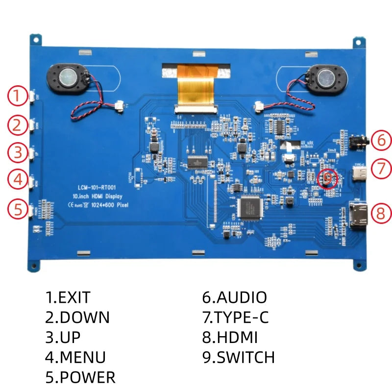 10.1Inch Raspberry Pi 4/3/2/B/B+/A+ Monitor 1024x600 IPS 5-Points Capacitive Touchscreen Drive Free HDMI Display For Win 7/8/10