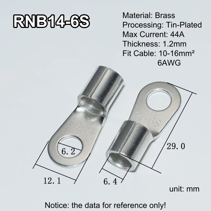 100pcs RNB Brass Ring Bare Terminal Block Connector Cable Lugs Wire Crimping Tips Electrical Connection Strips 12V 2.5mm 4mm 6mm