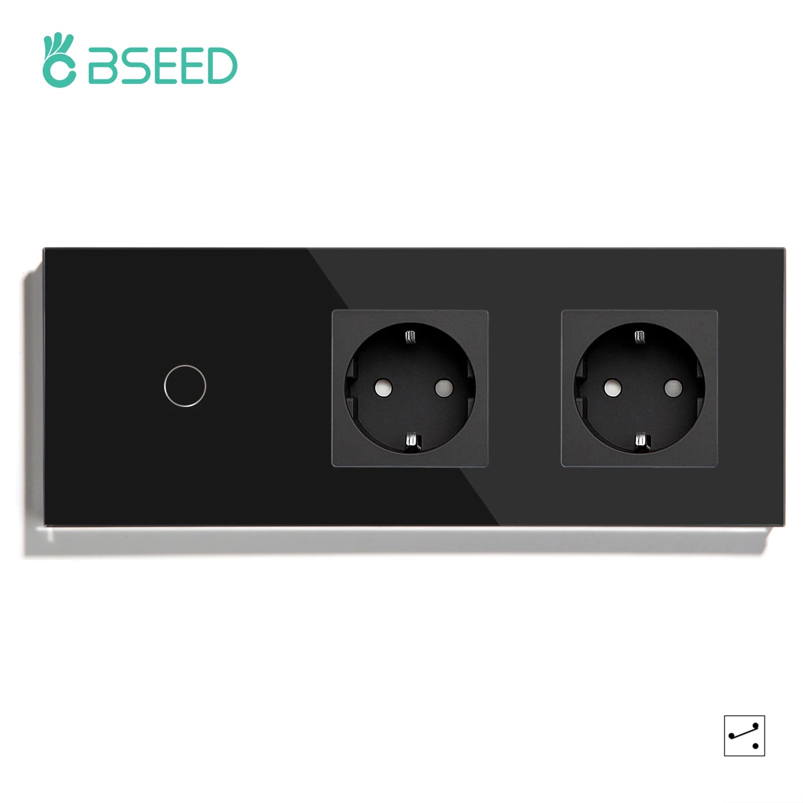 BSEED EU Standard 1/2/3Gang 2Way Wall Touch Switch Light Sensor Switches Wall Socket USB Type-C Crystal Glass Panel 240V Black