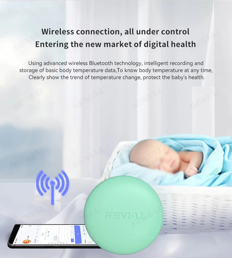 Wireless Bluetooth Digital Thermometer – Medical-Grade Accuracy, 24/7 Continuous Monitoring with App Alerts, Skin-Friendly Wearable Patch for Babies, Elderly & Postoperative Care