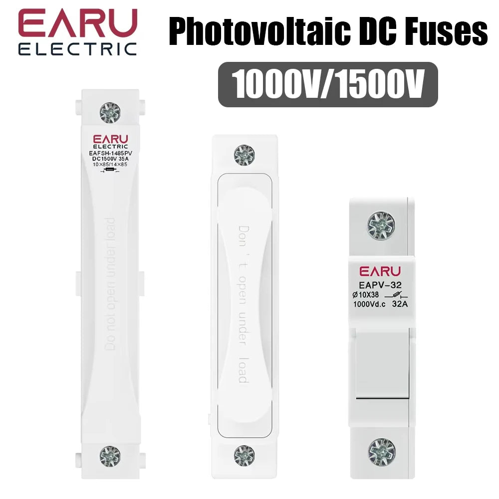EARU Din Rail Solar Fuses DC 1000V 1500V PV Photovoltaic 20A 25A 30A Fuse Holder Base Solar System Short Circuit Protection GPV