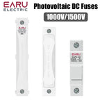 EARU Din Rail Solar Fuses DC 1000V 1500V PV Photovoltaic 20A 25A 30A Fuse Holder Base Solar System Short Circuit Protection GPV