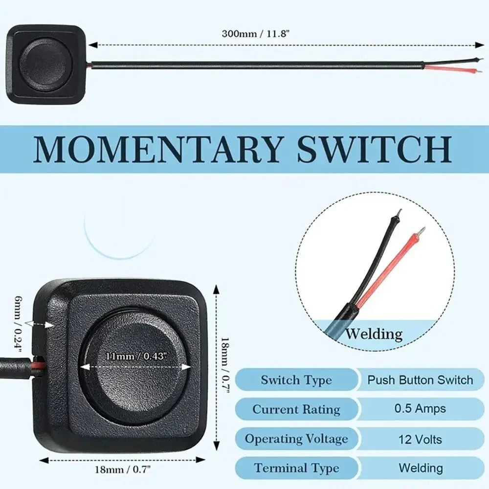 Momentary Push Button Switch ON/OFF 12V/24V  Surface Mount Mini Round Black Button for Horn, Doorbell, Temporary Control