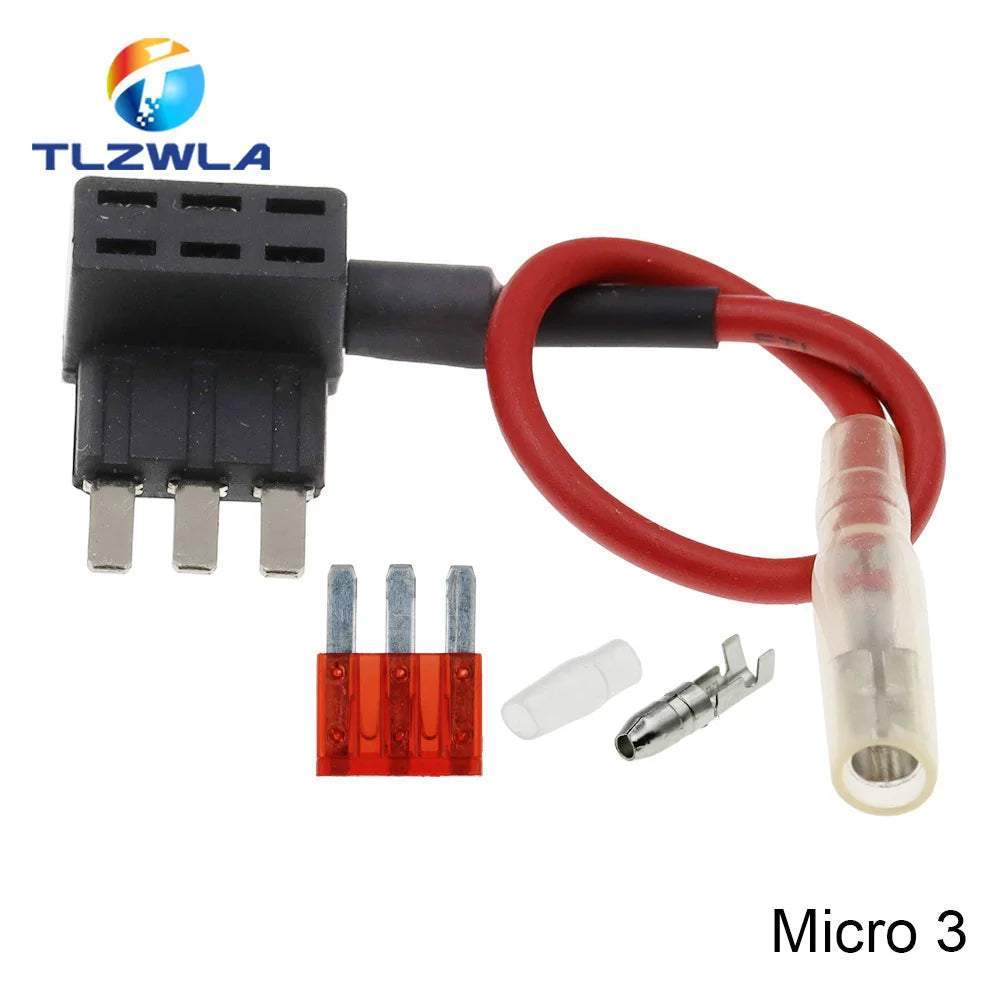 12V MINI SMALL MEDIUM Size Car Fuse Holder Add-a-circuit TAP Adapter with 10A Micro Mini Standard ATM Blade Fuse