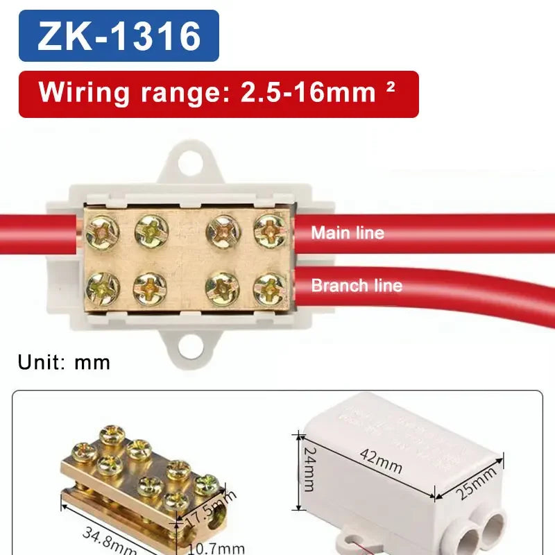 T‑Type Wire Connector ZK Terminal Splitter I-type Brass Clamp Electrical Wire Junction Box for Household Lighting Socket Wiring