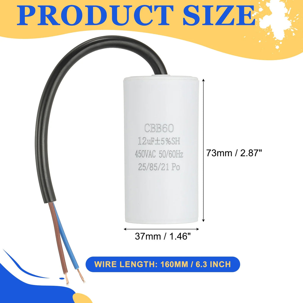 1Pcs CBB60 Run Capacitor 3uf-100uf 450V AC 2 Wires 50/60Hz Cylinder White for Air Compressor Water Pump Motor