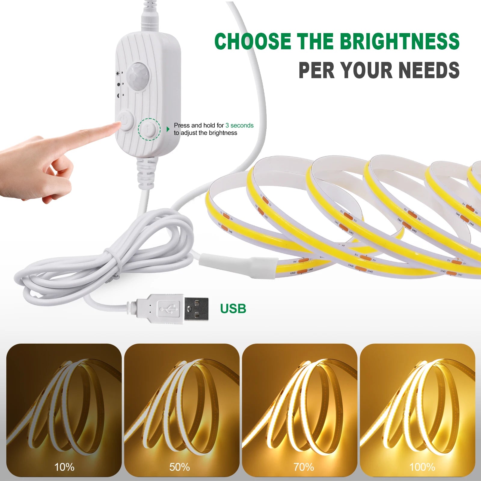3MM 5MM 8MM COB LED Light Strip 5V 320LEDs PIR Motion Sensor Flexible Night Light USB/AAA Battery Powered Tape 3000K 4000K 6000K