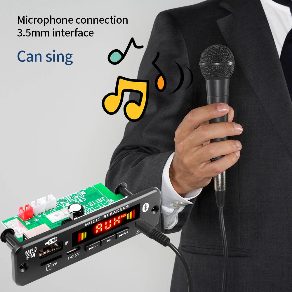 Bluetooth 5.0 MP3 Decoder Board 2*20W 40W Amplifier Audio Player 12V DIY MP3 Player Car FM Radio Module TF USB Mic Record Call
