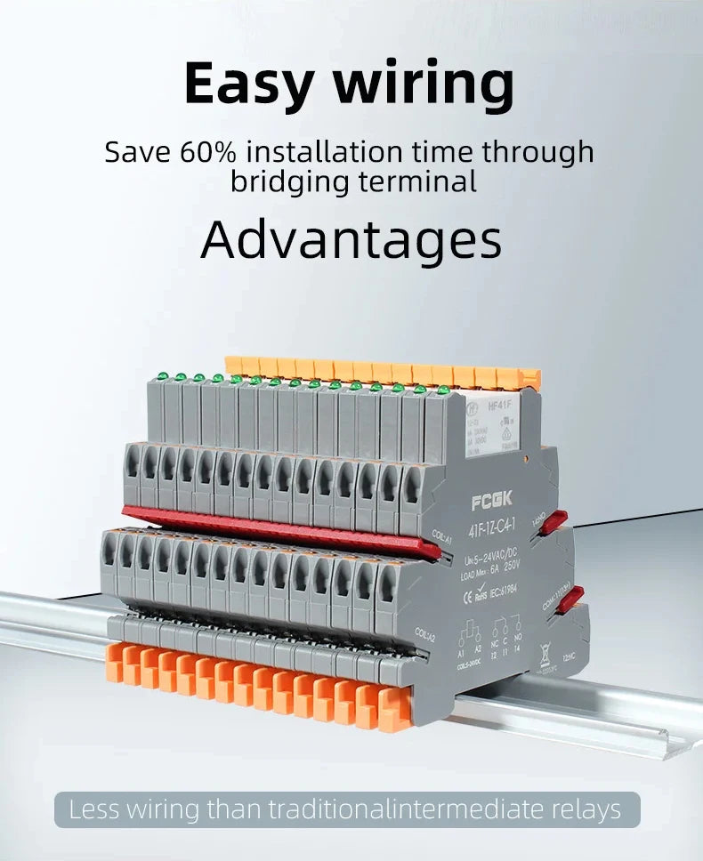 Din Rail Slim Relay Module 41F-1Z-C4-1 Integrated PCB Mount Power Relay With Relay Holder 12V 24V ACDC 220V Relay Socket 6.2mm
