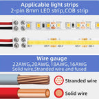 LED Strip Connectors 2Pin 8mm 5V/12V/24V Versatile LED Light Solderless Connector Adapter for 22AWG/20AWG/18AWG/16AWG Solid Wire