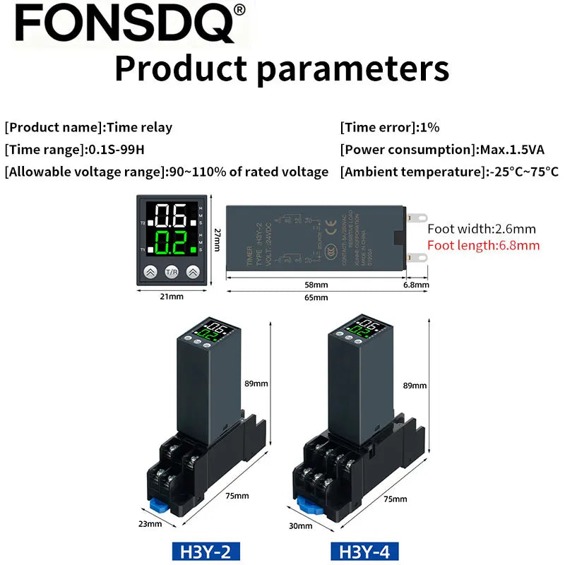 Dual Digital Timer Relay H3Y Cycle Time Control Power On Delay Timer DC12V DC24V AC220V 8Pin 14Pin with Socket Base