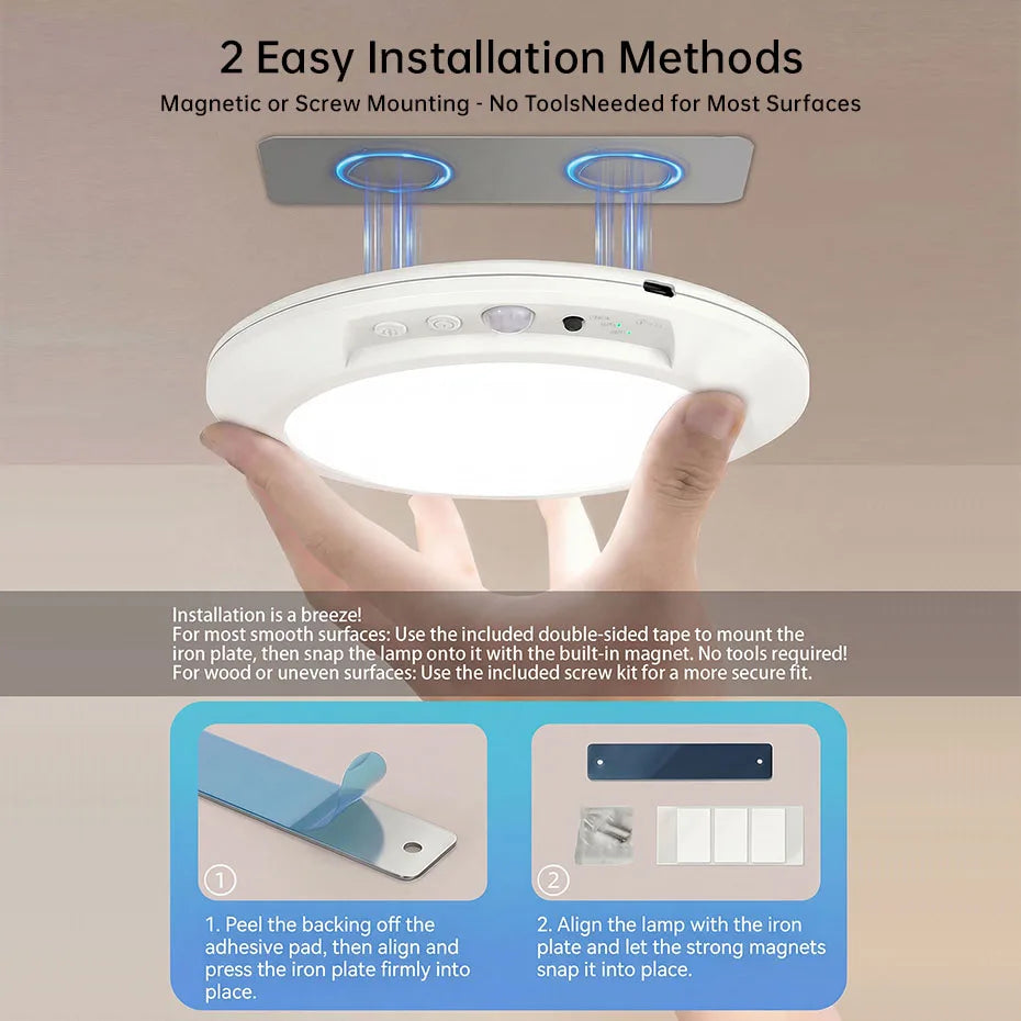 Magnetic Wireless Motion Sensor Ceiling Light USB Rechargeable 4000mAh Dimmable 3000K-6000K Remote Wall Lamp for Indoor