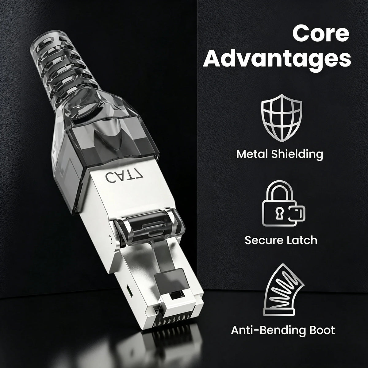 SUMMITEK CAT8 Cat7 CAT6A Tool-Free Connector RJ45 Termination Plug SFTP Zinc Alloy Shielded for Ethernet Cables POE