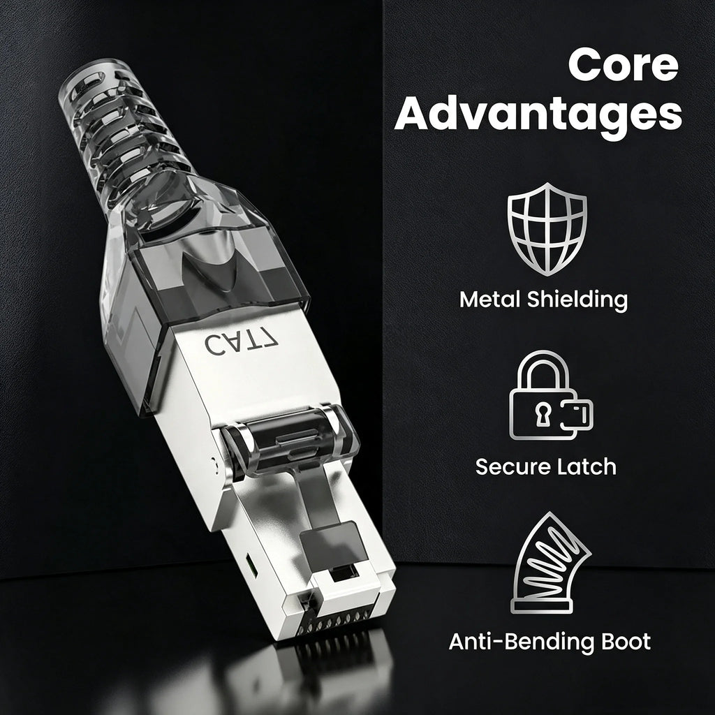 SUMMITEK CAT8 Cat7 CAT6A Tool-Free Connector RJ45 Termination Plug SFTP Zinc Alloy Shielded for Ethernet Cables POE