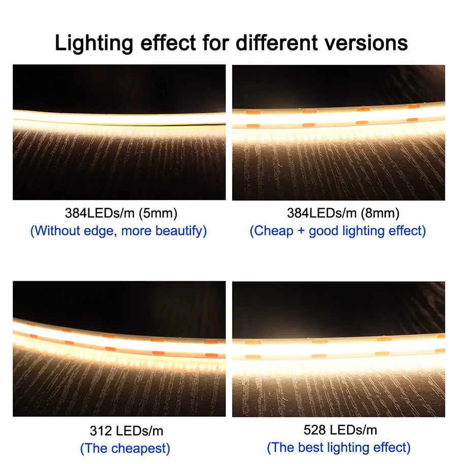 FOB COB LED Strip Lights 3mm 5mm 8mm 10mm 12V 24V Flexible Dimmable LED Tape Easy Install Cuttable 3000K 4000K 6000K LED Tape