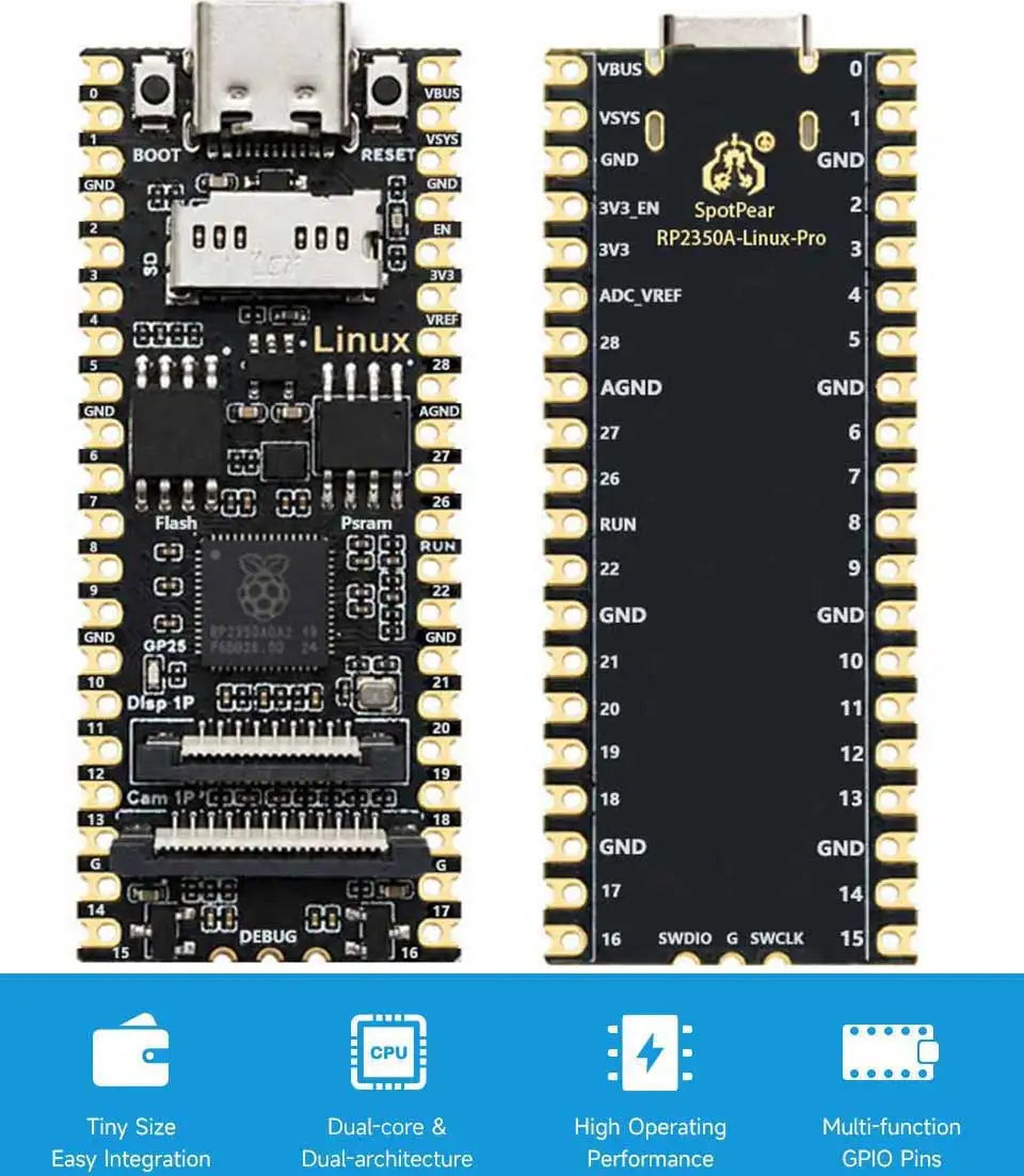 Raspberry Pi Pico 2 RP2350A Linux Pro Development Board N16R8 16MB Flash 8MB PSRAM RISC-V Dual Core Type-C Display Camera IoT