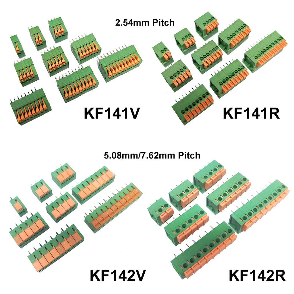 50pcs 5.08mm/0.2in 7.62mm/0.3in FFKDS KF141V/R 142V/R Spliceable PCB Push Spring Phoenix Contact Wire Terminal Block Connector