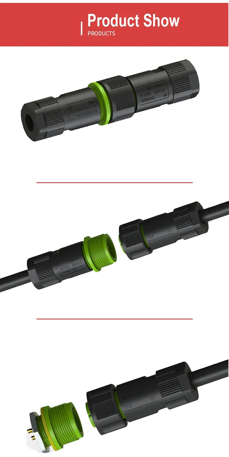 10pcs Exceedconn EC Industrial Aviation Circular 2 Core M20 2Pin Electrical Connector Waterproof  10A 15A Docking Cable Adapter