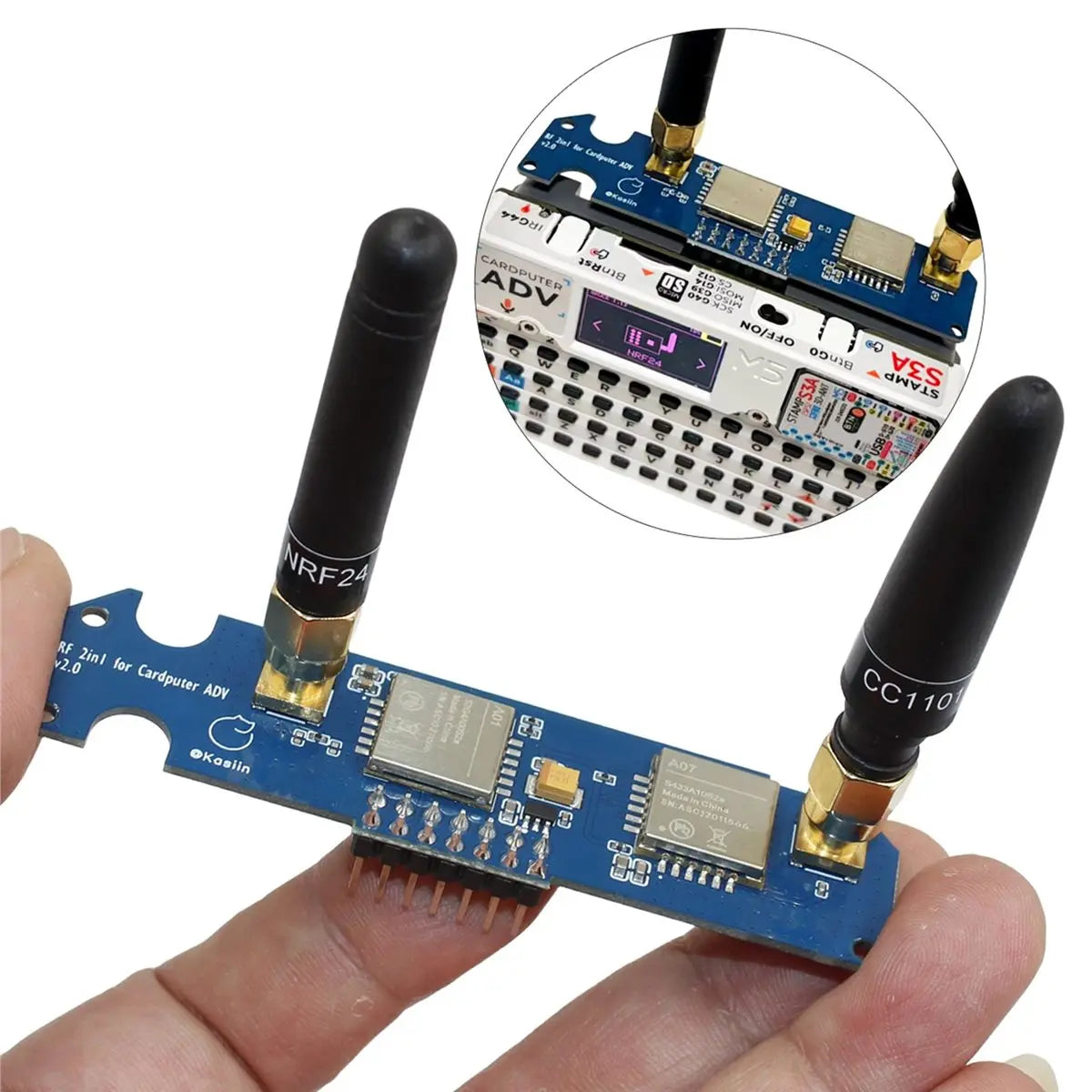 (DT80) For M5Stack Cardputer ADV RF Module 2-in-1, NRF24 & CC1101 Dual-Band Board, Enhanced Antenna Stable 2.4G/433M Signal