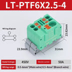 Push-in Terminal Block PTF6X2.5mm One in Multiple Out Splitter Spliceable Wire Connectors DIN Rail Junction Box Electrical Joint