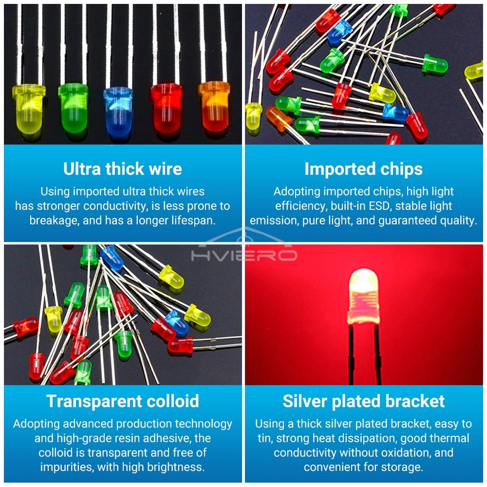 100-1000X 3mm Ball Bulb Led White Green Yellow Blue White Red Ultra Bright Light Emitting Diode Round Head with Edge Short Feet