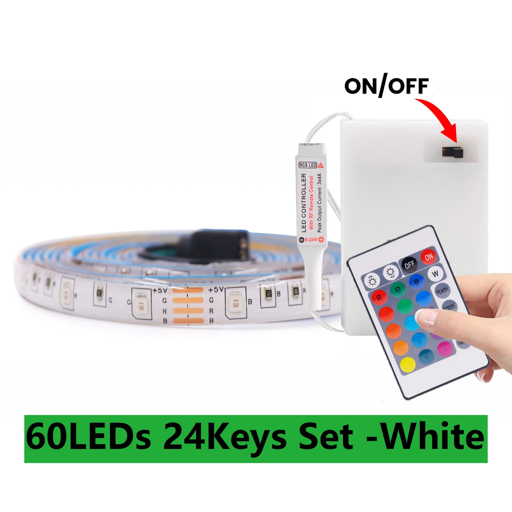 DC 5V 5050 RGB Strip LED Light Battery Powed Waterproof Ribbon Tape Stable Led Strips Indoor Outdoor Decoration Remote Control
