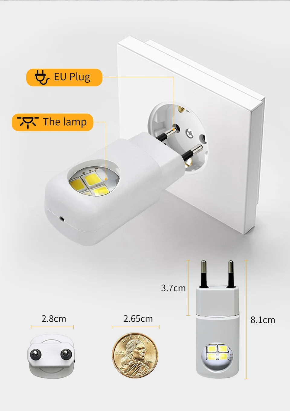 1/2/3/4pcs EU/US Plug LED Night Light Plug in Dusk To Dawn Sensor Auto on Off Rotatable Soft Light for Kids Room Kitchen Hallway