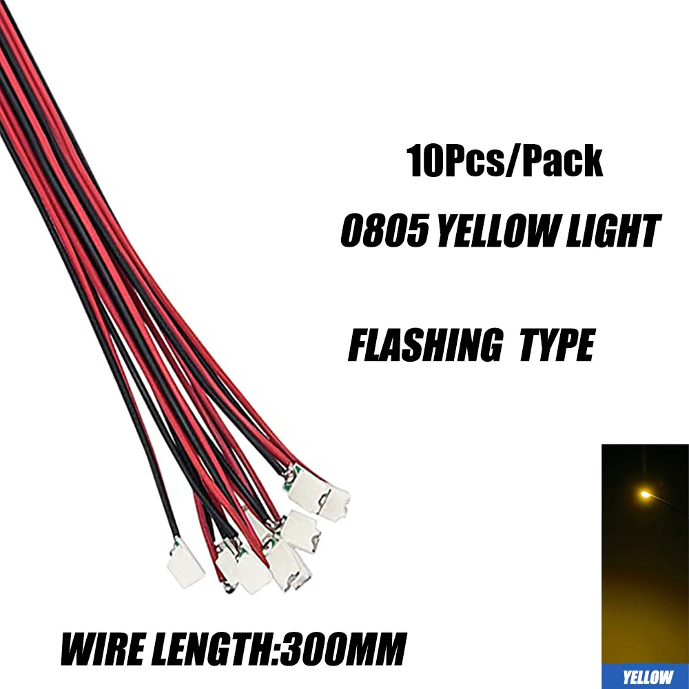 10Pcs/bag 0805 FLASHING SMD Lamp Wired Micro Litz Led Pre-Soldered Chip Wired 30cm 3V Railway DIY Model Toy Light Wires