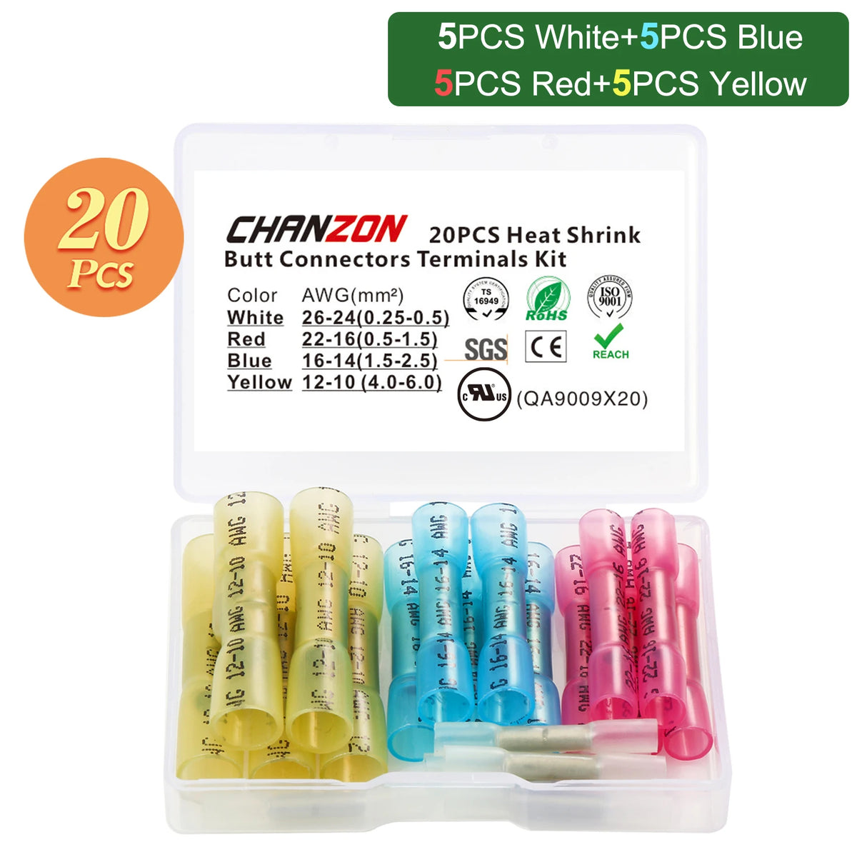 20/50/100PCS Heat Shrink Butt Wire Terminal Kit Waterproof Shrinkable Solder Crimp Splice Electrical Cable Joint Tube Connector