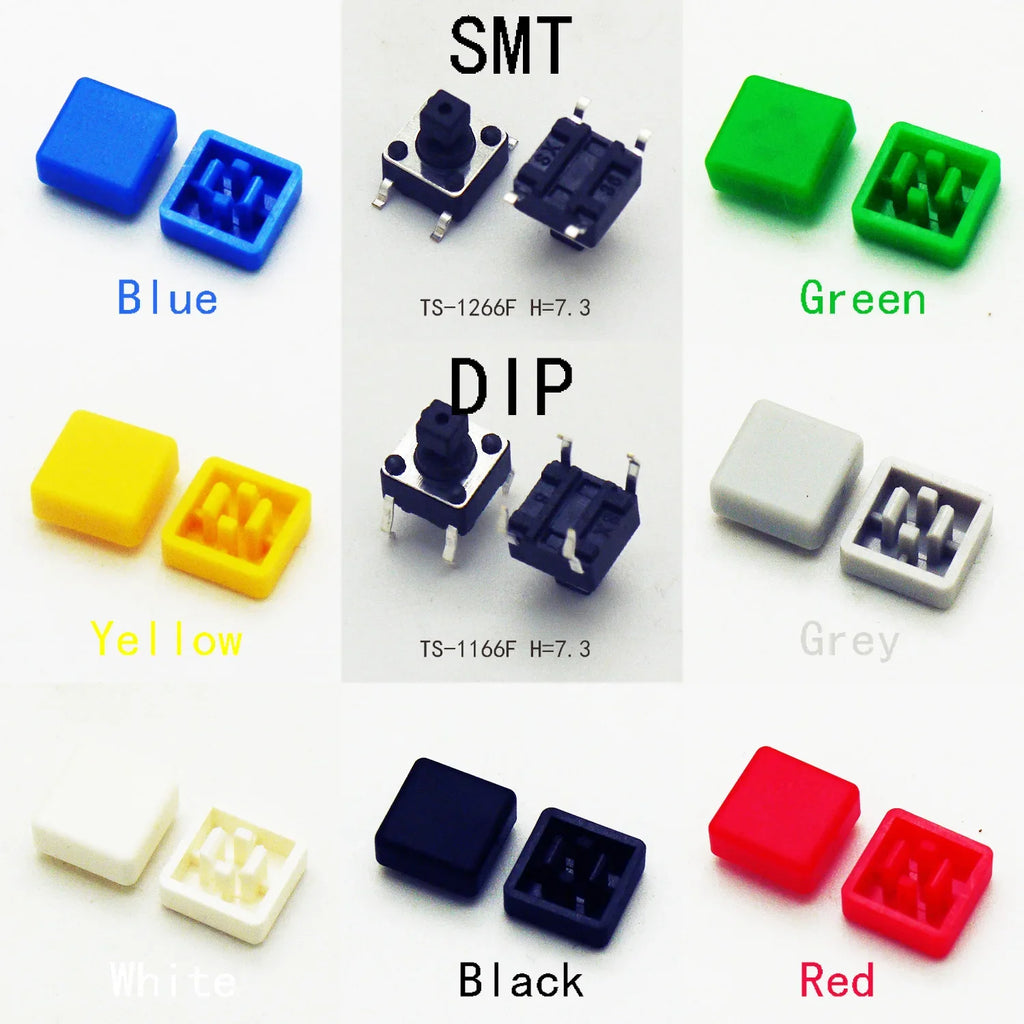 10PCS 6X6X7.3mm 4PIN DIP SMT Momentary Tact Button H=8.7mm With Cap Mini Push Button