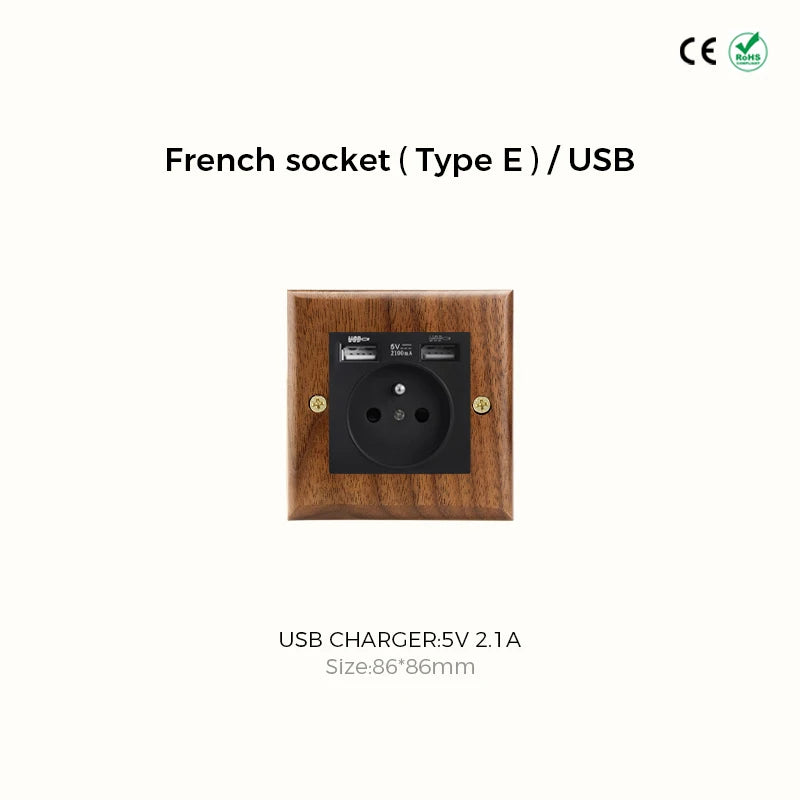 Avoir Retro Black Walnut Panel Toggle Switches USB Type C FR EU Socket Outlet Brass Lever Wall Light Switches Cat6 Rj45 For Home