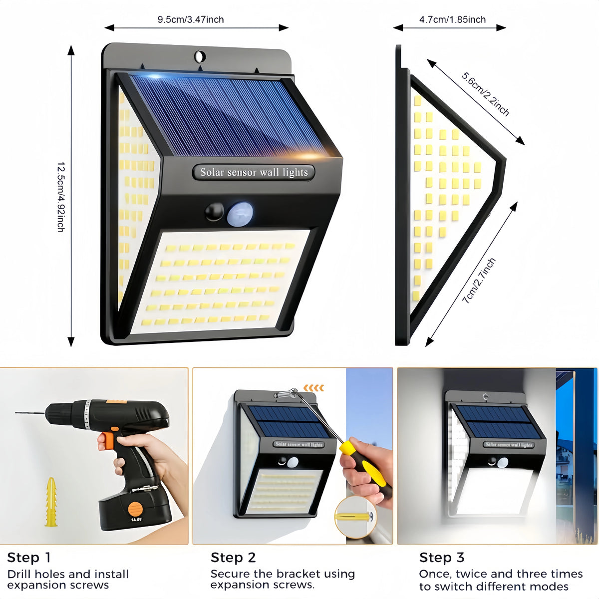 140LED Solar Security Lights Outdoor, Solar Motion Sensor Lights 270ºWide Angle Waterproof Solar Powered Durable Wall Lights Out
