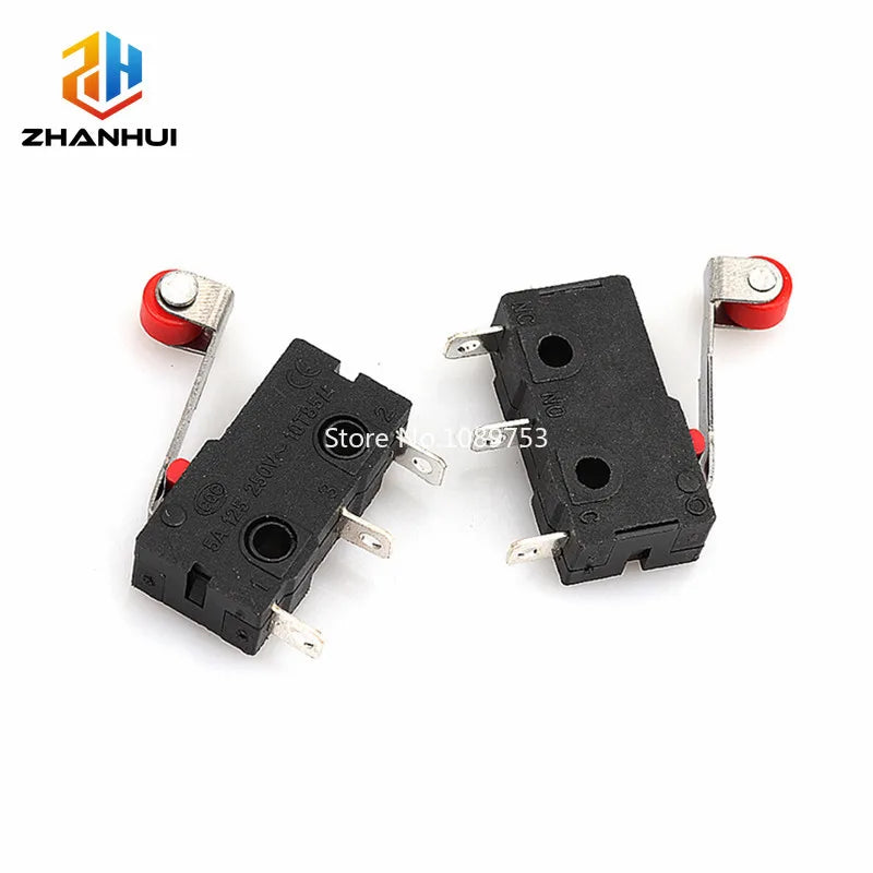 40PCS/Box Mini Micro Limit Switch - NO NC SPDT 2P/3P Terminals 5A 125V/250V Roller Arc Lever Snap Action Switch