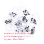 50-840PCS Transistors kit NPN PNP S8050 S8550 S9012 2N3904 2N3906 C1815 A1015 J13001 BC327 BC337 BC517 BC547 BC548 BC549 BC558