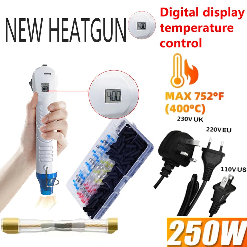 220V HEAT GUN Hot Air Gun Electric Power Temperature Blower 250W Display DIY Craft Embossing Shrink Wrapping PVC Cable Repair