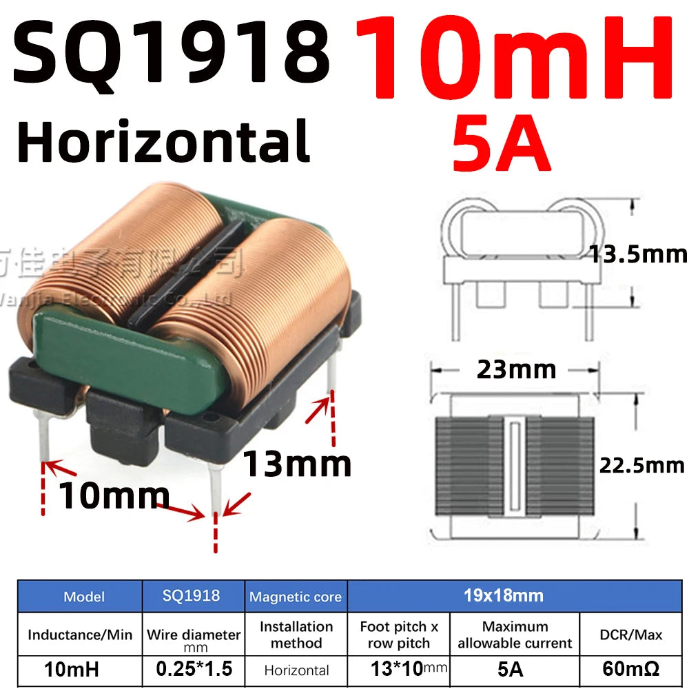 2pcs Flat Copper Wire EMI Filter Inductor Horizontal Common Mode Inductance Magnetic Toroidal Coil 5mH 10mH 15mH 20mH 25mH 28mH