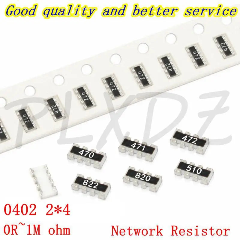 100pcs 0402*4 2*4P 8P4R SMD Network Resistor array 0R~1M 1 10 22 47 100 220 330 470 1K 2.2K 4.7K 10K 22K 47K 100K 220K 470K ohm